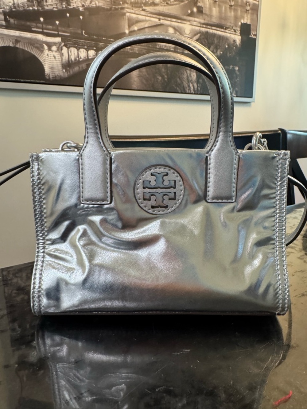 Tory Burch Silver Mini Top-Handle Crossbody Bag
